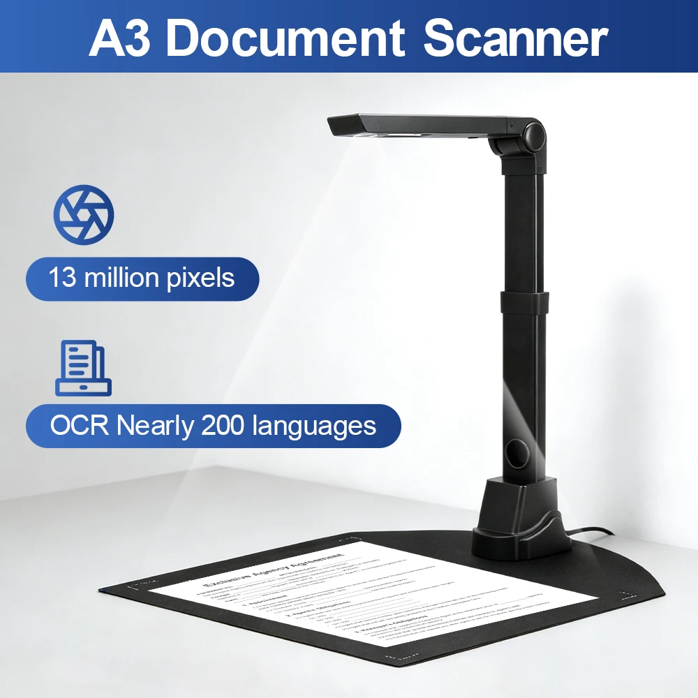 13 megapixel A3 document scanner Mac&Windows&Linux high-speed document camera OCR for nearly 200 languages