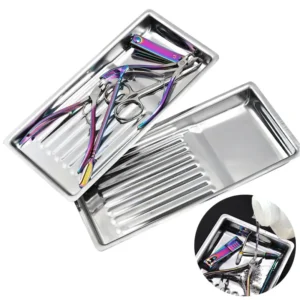 Nail Tray Stainless Steel Cosmetic Storage Tray Nail Art Plate Tweezers Pen Manicure Tools Container False Nails Dish Organizer