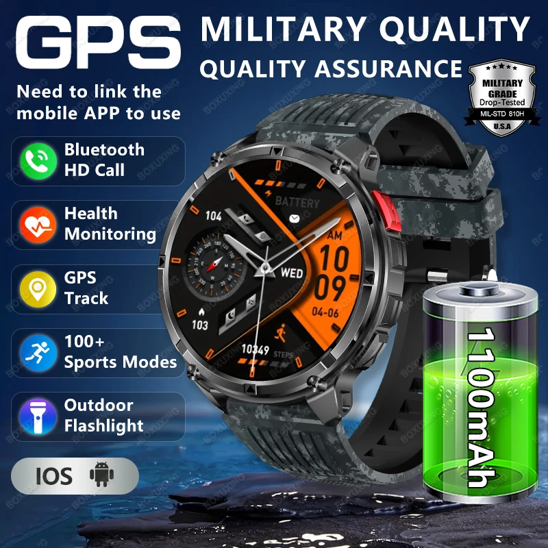 2026New T-Rex3 Ultra 1100mAh Battery Smart Watches IP68 Waterproof Compass Heart Rate LED Flashlight Sports Track Smartwatch Men