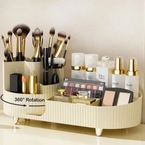 360° Rotating Makeup Organizer Makeup Holder Cosmetic Storage with 5 Compartments Multi-Functional Holder for Brushes Pen