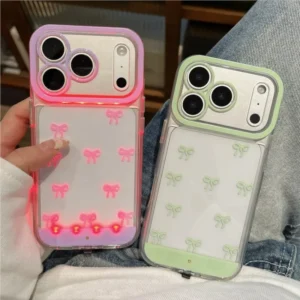Change Color Luminous Call Light Up Flash bow pattern Phone Case For iPhone 16 15 13 12 11 14 17 Pro Max Plus Air X XS Max Cover