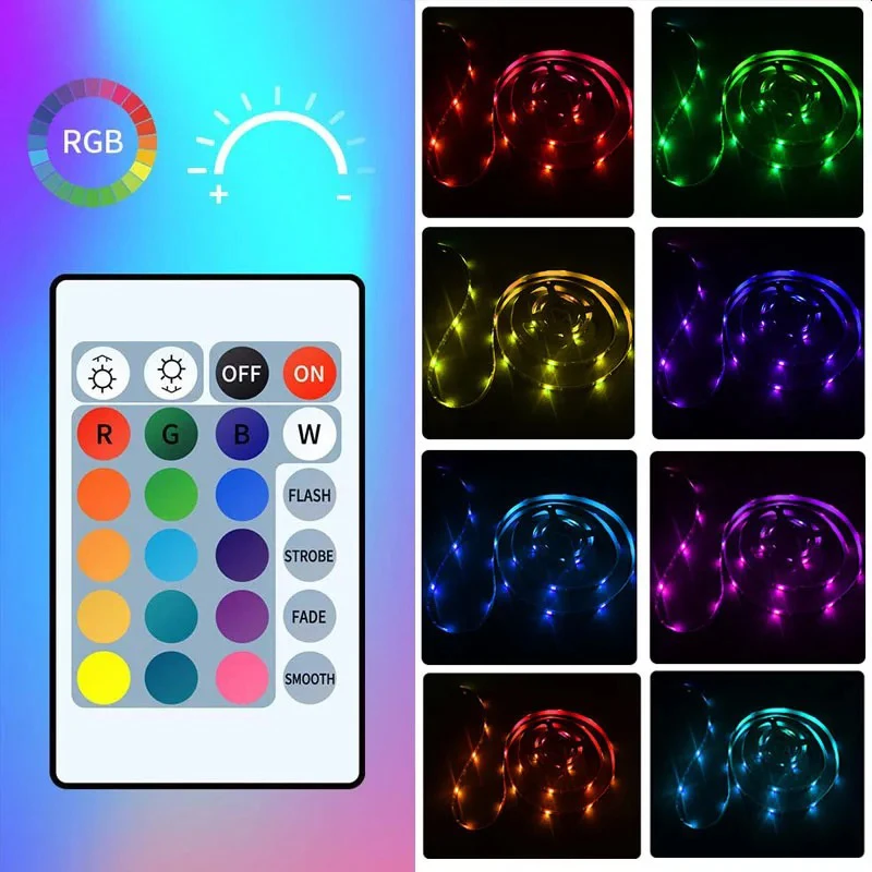 RGB LED Lights with Battery USB 5V LED Strip Lights IR Remote Control Flexible Ribbon Tape for Home Room TV Backlight Decor - Image 3