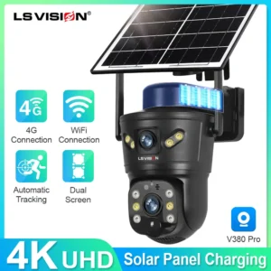 LS VISION 4G /WIFI Outdoor Solar Camera 8MP Dual Lens PIR Sim Card Built in Night Vision Waterproof Security Camera Battery CCTV