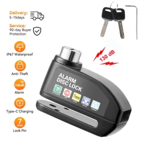 Motorcycle Alarm Lock Bike Disc Lock Warning 130DB Security Alloy Anti Theft Waterproof Brake Rotor Padlock Disc Brake Lock