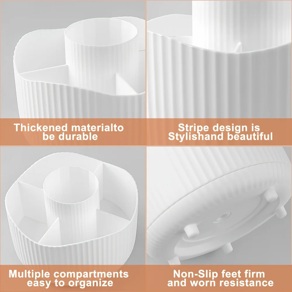 360° Rotating Makeup Brush Holder 5 Slot Cosmetic Organizer for Nail Polishes Skincare Perfumes Desktop Vanity Storage Bathroom - Image 4