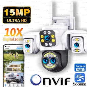 20MP 10K WiFi Camera Outdoor Four Lens Triple Screen 10X Zoom 360° Wireless Surveillance Cameras AI Security Protection Cam