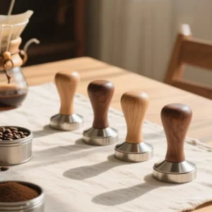 51mm 53mm 58mm Espresso Coffee Tamper, Professional Barista Tool with Solid Wood Handle, Flat Base Pressure Tamper for Portafilt