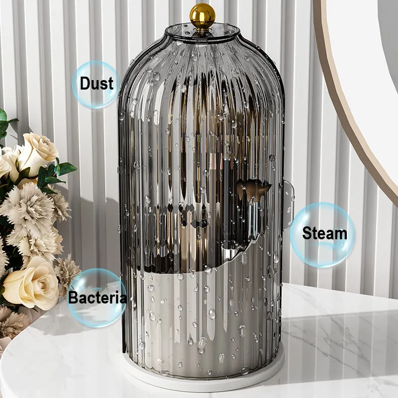 360° Rotating Makeup Brush Holder with Lid Clear Dustproof Make Up Organizers for Vanity Bathroom Countertop - Image 5