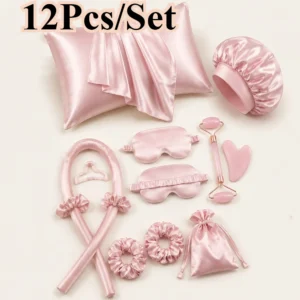 4/12Pcs No-Heat Curling Rod Set Satin Skincare Spa Kit Night Beauty Routine Sleep Accessories Home Gift Set Hair Styling Tools