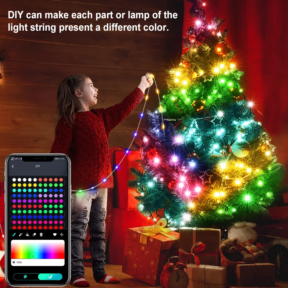 1M-50M Christmas Lights WS2812 Led Fairy String Light for Home Party Decoration USB Smart Bluetooth Curtain Lights Garland - Image 2
