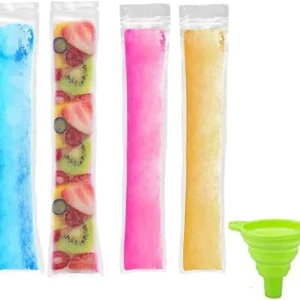 100 Disposable Ice Popsicle Mold Bags for DIY Natural Fruit Snacks, Juice & Smoothies, Ice Pop Molds | BPA-Free with Funnel