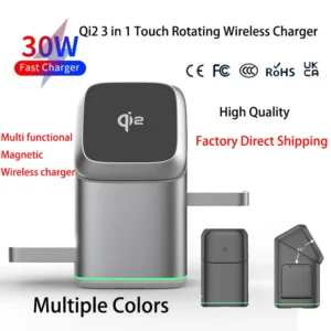 Qi2 15W 3 in 1 Magnetic Wireless Charger Stand Fast Charging For iPhone 14 15 16 17/AirPods Charger Touch Auto Rotation