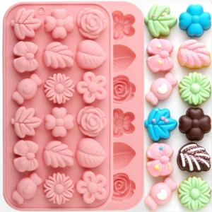1 Pack of Silicone Chocolate Candy Molds, Various Flower and Leaf Shapes, Cute Candy Cake Molds, Decorative Tools, DIY Pudding Cookie Molds