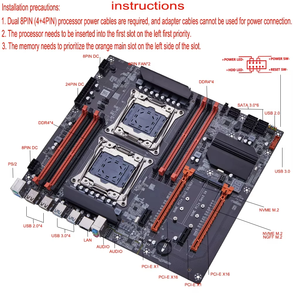 X99 Dual CPU Motherboard Kit lntel Xeon E5 2680 V4&DDR4 16GB (2*8GB) LGA2011-3 M.2 NVME for Desktop Gaming Computer - Image 4