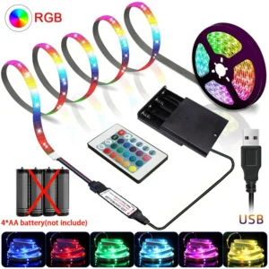 RGB LED Lights with Battery USB 5V LED Strip Lights IR Remote Control Flexible Ribbon Tape for Home Room TV Backlight Decor
