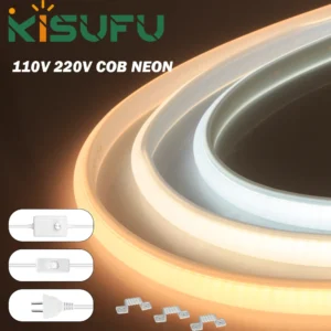 Super Bright 110V 220V COB Neon Strip With Dimmer/Switch EU/UK Plug 288LEDs/M IP67 Dimmable RA90 Linear Lighting Indoor Outdoor