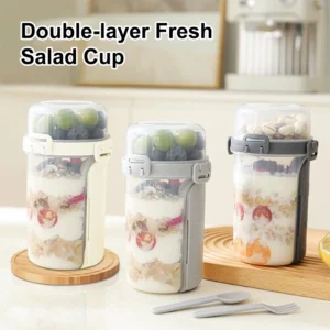 600ML Salad Oatmeal Cup Breakfast Double Cup Portable Cereal Nut Yogurt Container Set With Dressing Holder Fork Meal Preparation