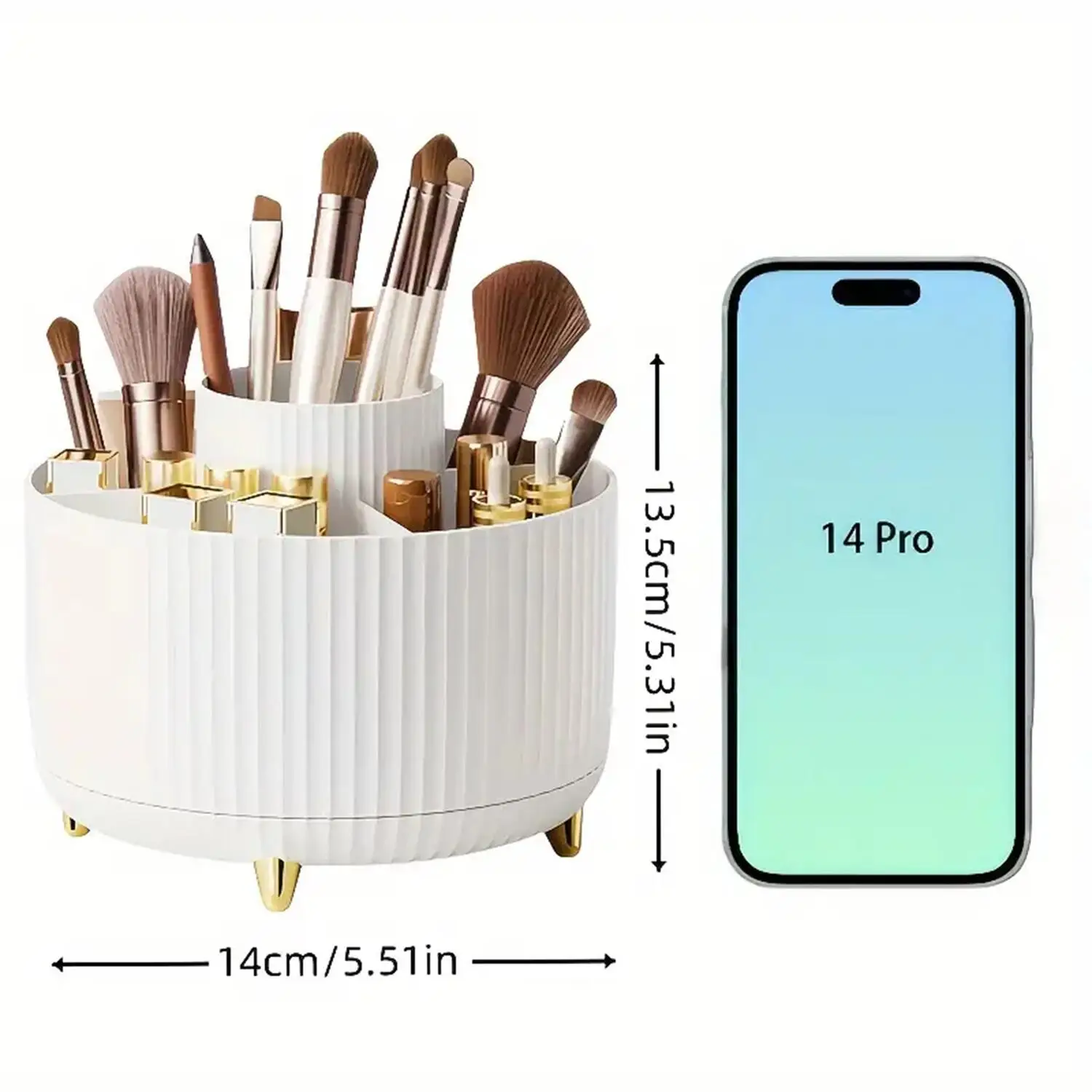 360° Rotating Makeup Organizer - 1pc Plastic Cosmetic Storage with 5 Compartments - Multi-Functional Holder for Brushes - Image 2