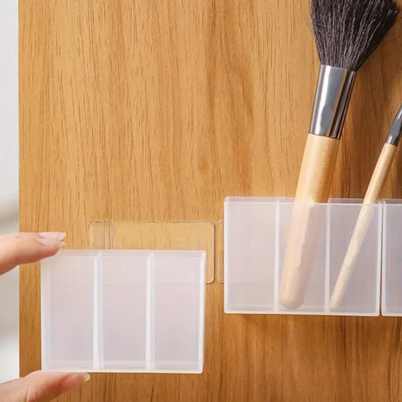 2Pcs Mini Storage Boxes 3-Grid Plastic Makeup Brush Lipstick Storage Multi-Functional Desk Organizer for Home Kitchen Bathroom - Image 4
