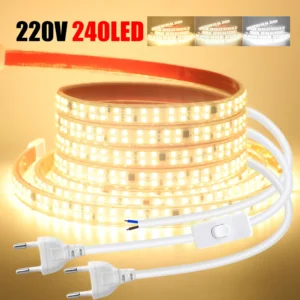 220V 240LED/m LED Strip Light with IC 2pin Wire Switch Power Kit Adhesive Tape 5m 10m 20m 30m 2835 Waterproof Flex Ribbon 0.5m