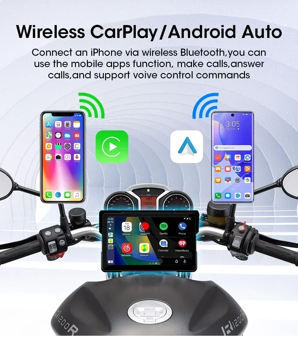 Jansite 5/7 inch Motorcycle Carplay Screen GPS Navigation Wireless Carplay Android Auto Dual Bluetooth IPX7 Waterproof Display - Image 2