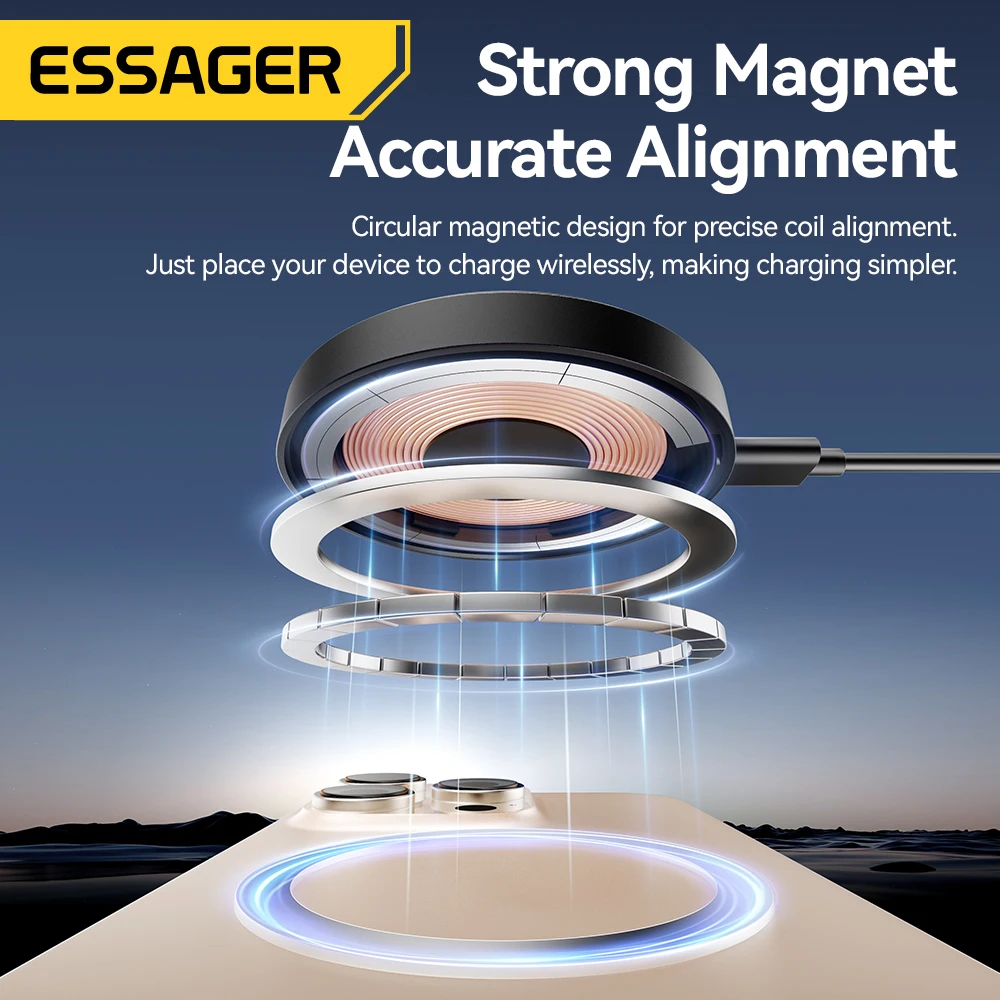 Essager Magnetic 15W Wireless Charger Fast Charging Pad Stand for iPhone 15 14 Airpods USB To Typec Phone Chargers Dock Station - Image 4