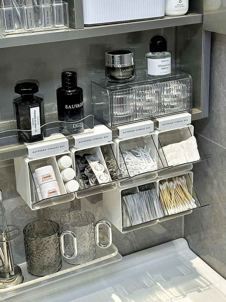 Transparent Bathroom Cotton Stick Makeup Cotton Bathroom Pull-Out Storage Drawer Style Storage Box Under The Mirror Cabinet - Image 3