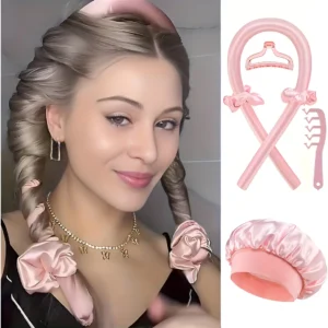 6pcs No-heat Curling Iron And Satin Sleep Cap Set Heatless Hair Curler,Blowout Heatless Curls Overnight,No Heat Curling Rod Set