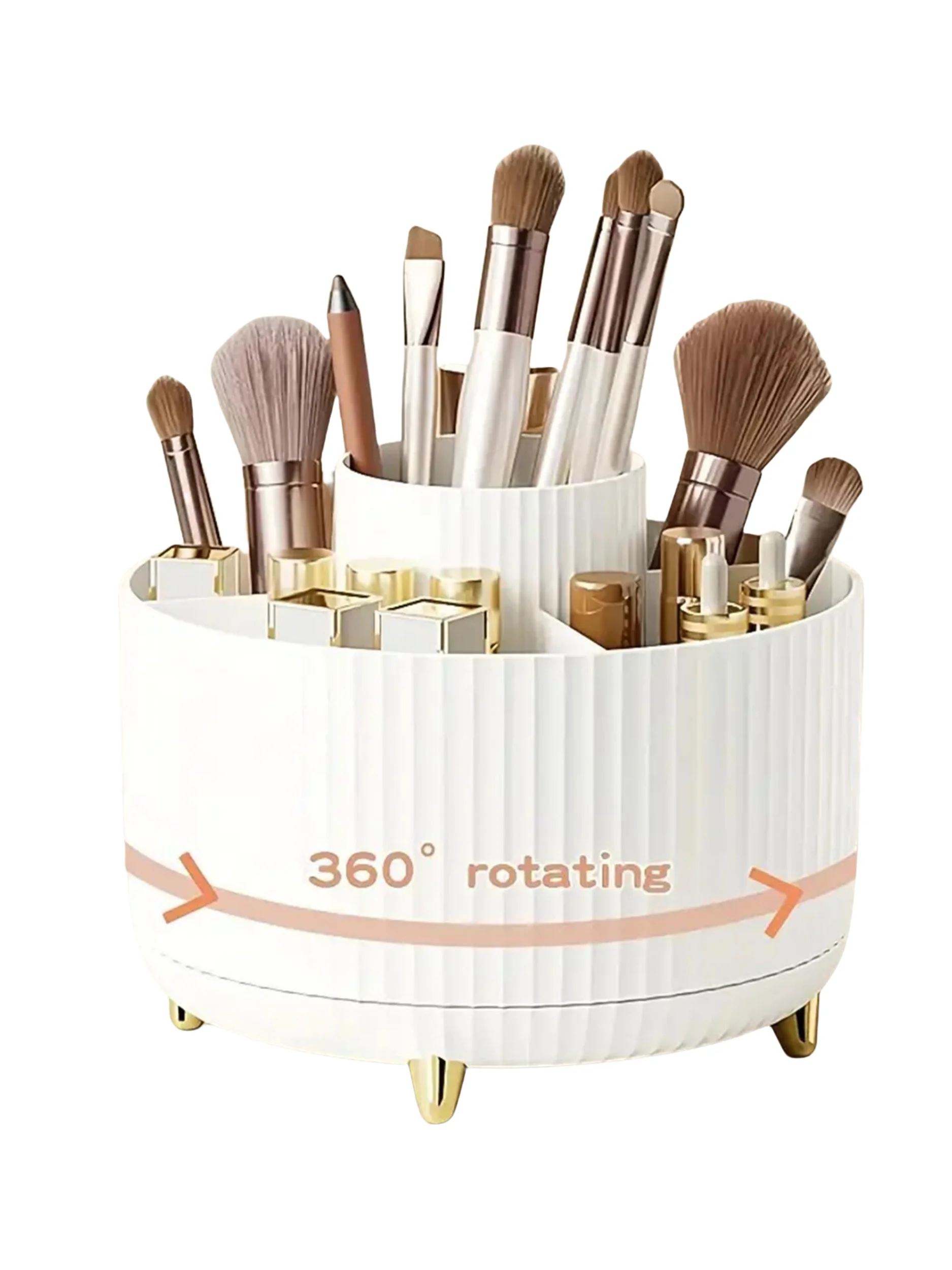 360° Rotating Makeup Organizer - 1pc Plastic Cosmetic Storage with 5 Compartments - Multi-Functional Holder for Brushes - Image 2