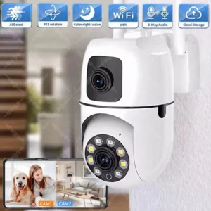 8MP Wifi IP Wireless Security Camera Dual Lens PTZ 8X Zoom Tracking Surveillance Cameras Two-way Audio Night Color CCTV Cam 5MP