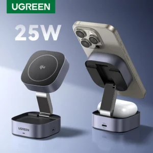 UGREEN Qi2/Qi Magnetic Wireless Charger Stand 15W 2-in-1 Charging Stand For iPhone 16 17 Pro Max/AirPods Fast Charging