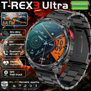 2026 New T-Rex 3 Ultra 1100mAh Smart Watch 5ATM Waterproof Outdoor Sports GPS Track Heart Rate Compass Bluetooth Call Smartwatch