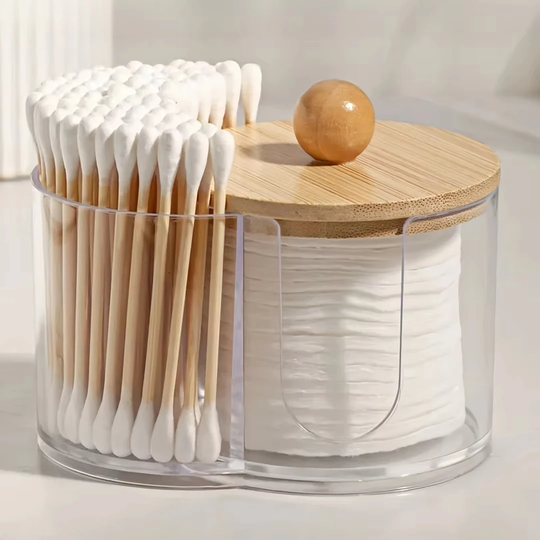 Holder with Dual Compartments - Clear Cotton Swab and Cotton Balls Organizer - Transparent Bathroom Storage Container for Makeup - Image 5