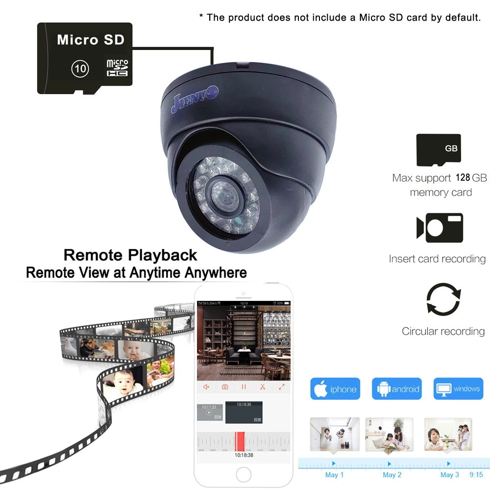 JIENUO Wifi Camera IP Black Dome HD Infrared Night Vision Cctv Surveillance Video Onvif 1080P Audio Wireless Home Cam CamHi 2MP - Image 5