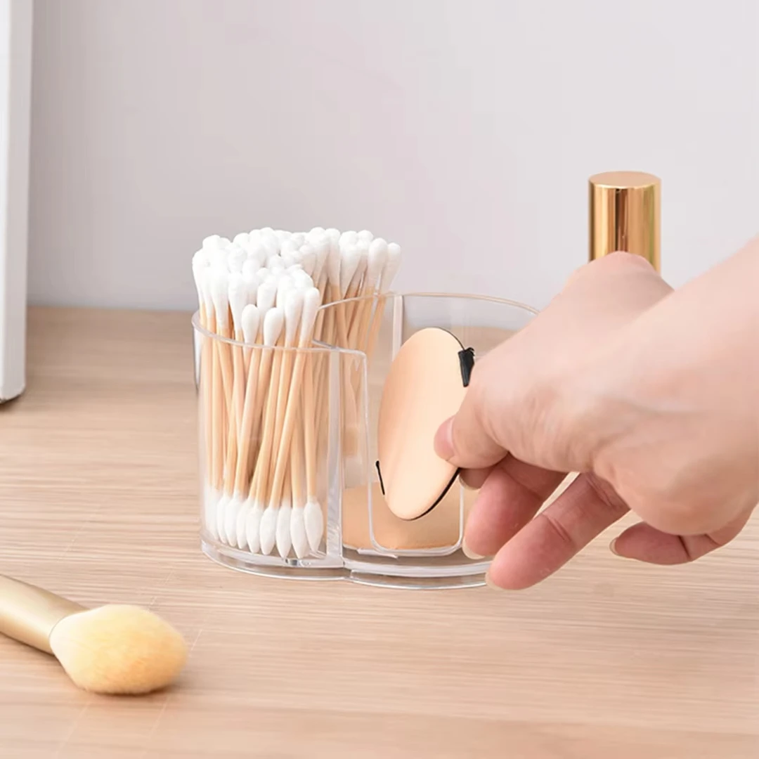 Holder with Dual Compartments - Clear Cotton Swab and Cotton Balls Organizer - Transparent Bathroom Storage Container for Makeup - Image 2