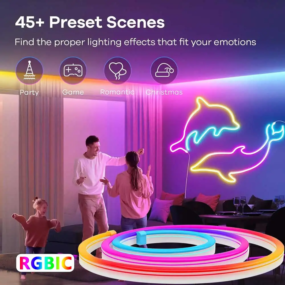 TUYA Neon LED Strip Lights 5V 72LEDs/M Silicone Neon Rope Light with Music Sync RGBIC Dreamcolor Chasing Strip Tape for Room - Image 3
