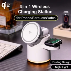 New Qi2 Wireless Charger 3-in-1 Fast Charging Station Stand Folding Holder for magesafe IPhone16 15 14ProMax Airpods Apple Watch