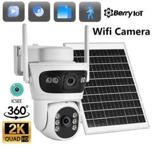BERRY IOT 6MP 2K Outdoor Solar WIFI Surveillance Camera HD Dual Lens CCTV Two-way Voice Intercom Wireless Network Camera ICSEE