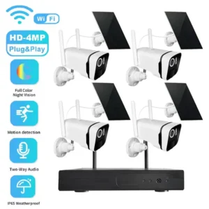 WOUWON Outdoor Solar Camera NVR Kit 4MP Video Surveillance WIFI Monitor NVR Camera CCTV Security System Kit Waterproof