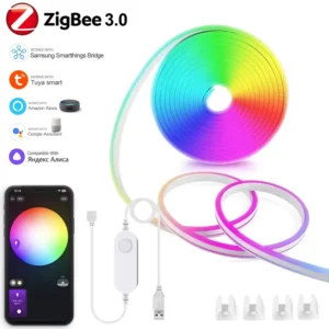 1-5M USB Zigbee 3.0 Tuya RGB Neon LED Strip Light Waterproof Dimmable Flexible Tape Kitchen Cabinet TV Room Night Light Fr Alexa
