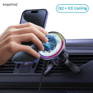 Air Vent Phone Stand RGB & Ice-Cooling & Car 25W QI2 Magnetic Wireless Charger For iPhone 17 16 15 14 13 Pro Max Fast Charging