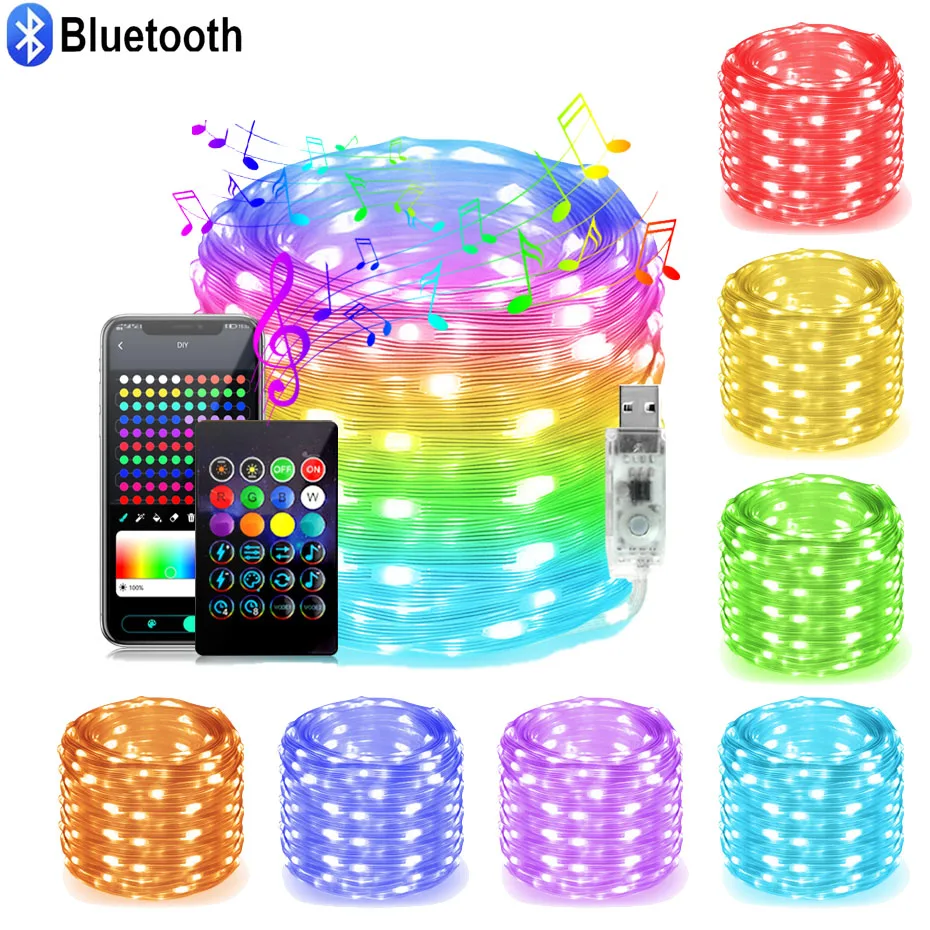 1M-50M Christmas Lights WS2812 Led Fairy String Light for Home Party Decoration USB Smart Bluetooth Curtain Lights Garland