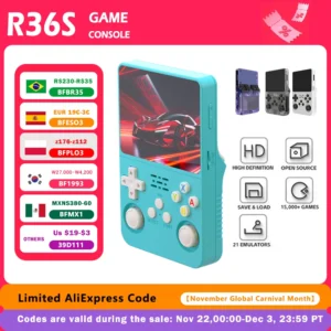 R36S Retro Handheld Video Game Console Linux System 3.5-inch IPS Screen Portable Handheld Video Player 64GB 15000 Games