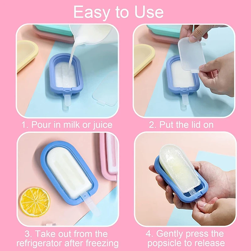 4Pcs Silicone Ice Lolly Moulds with Sticks Reusable Ice Cream Forms Popsicle Mold DIY Ice Cream Maker Ice Cube Mold Kitchen Tool - Image 4