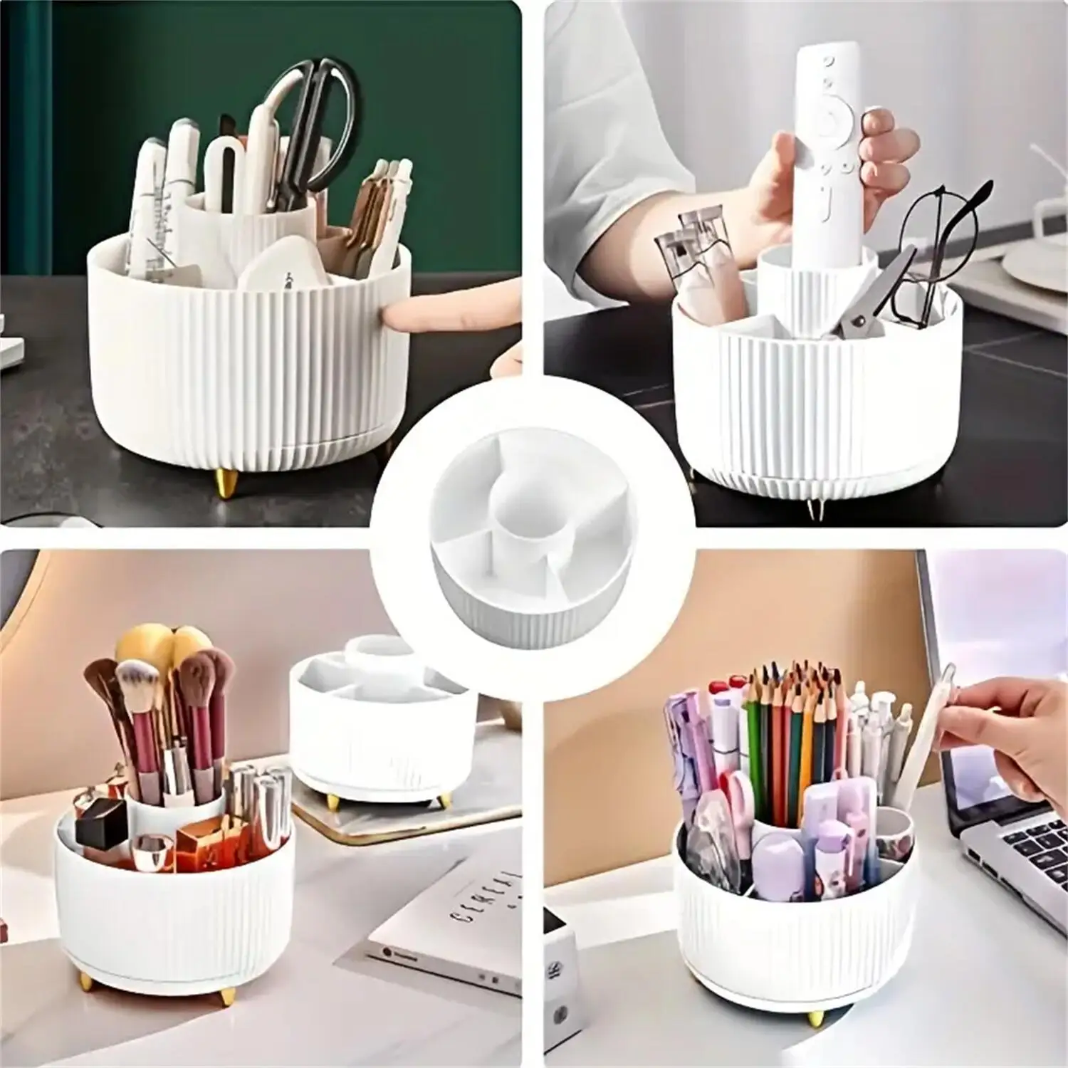 360° Rotating Makeup Organizer - 1pc Plastic Cosmetic Storage with 5 Compartments - Multi-Functional Holder for Brushes - Image 5