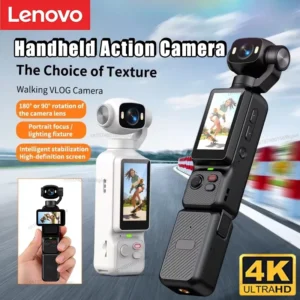Lenovo 4K Handheld Gimbal Action Camera HD 180° Rotatable Lens Anti-shake Pocket Vlog Camera with Fill Light for Outdoor Sports