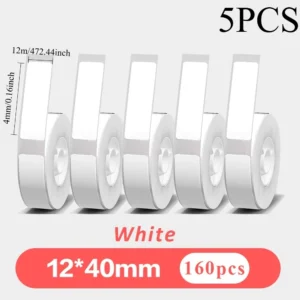 5 rolls of white portable label paper, self-adhesive thermal printer stickers, multi-purpose label stickers
