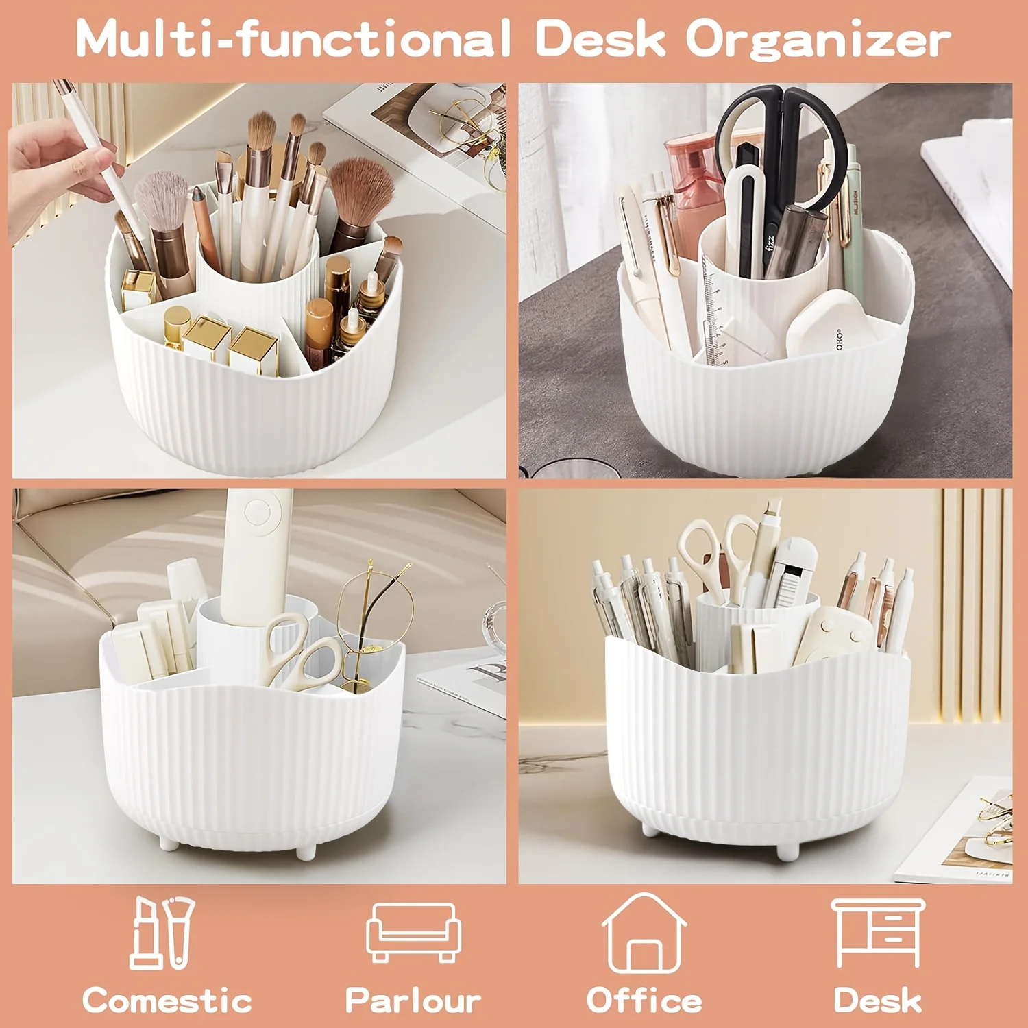 360° Rotating Makeup Brush Holder 5 Slot Cosmetic Organizer for Nail Polishes Skincare Perfumes Desktop Vanity Storage Bathroom - Image 5
