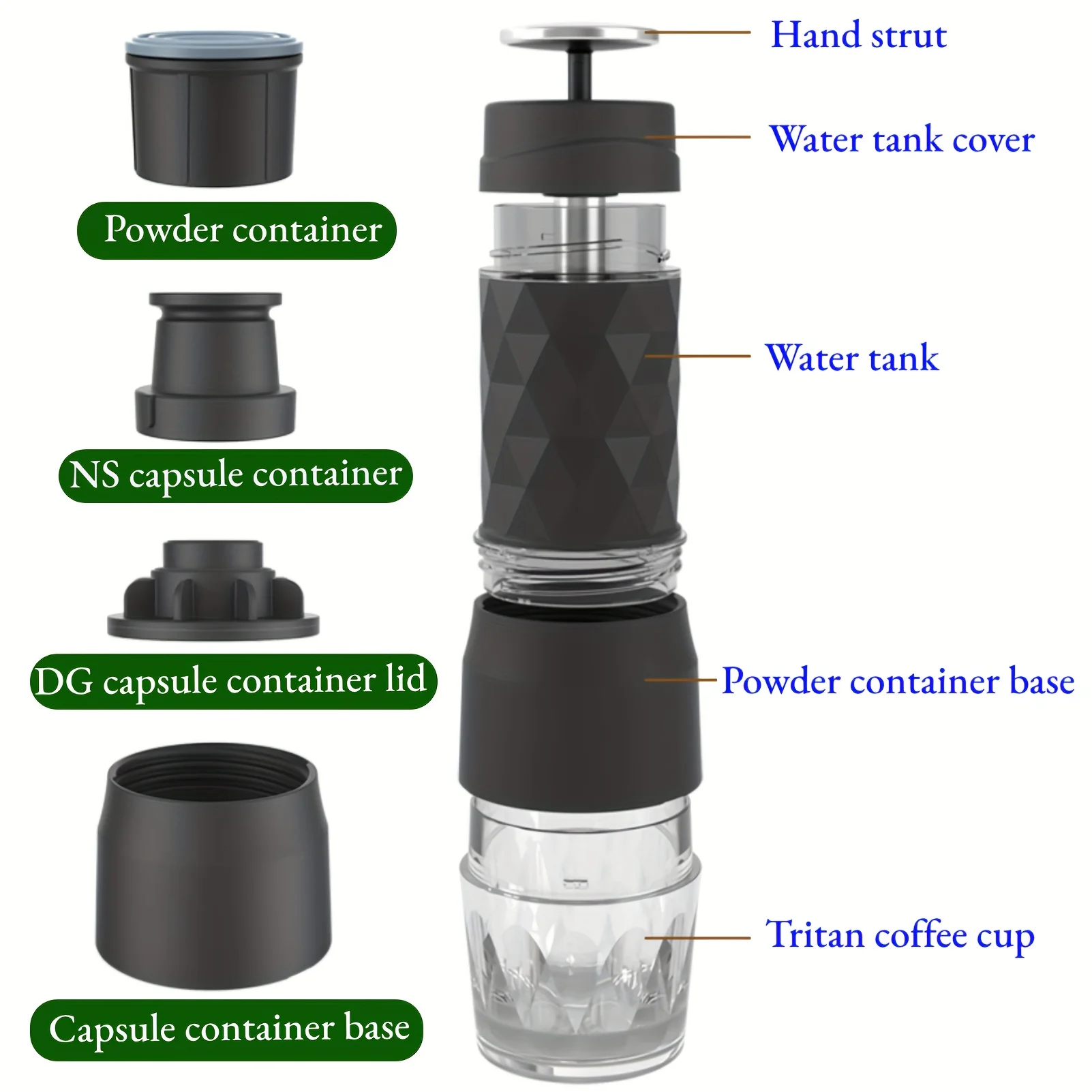 HOMEFISH 3 In1 Portable Coffee Machine Hot/Cold Water Manual Espresso Maker For Capsule & Ground Hand Press Brewer hiking Travel - Image 6