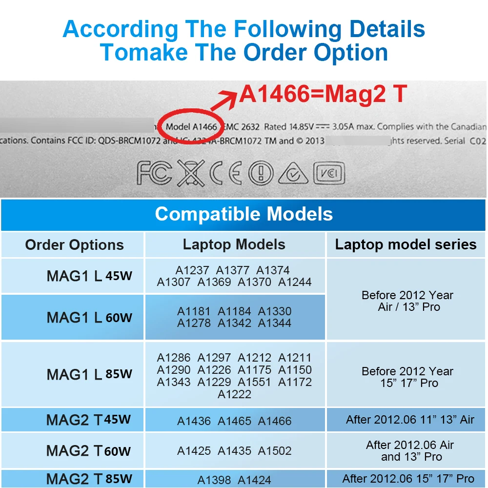 New For Macbook Power Adapter 45W 60W 85W Mag*2 1 compatible Macbook Air Pro Power Adapter Magnetic Power Adapter Charger A1466 - Image 6